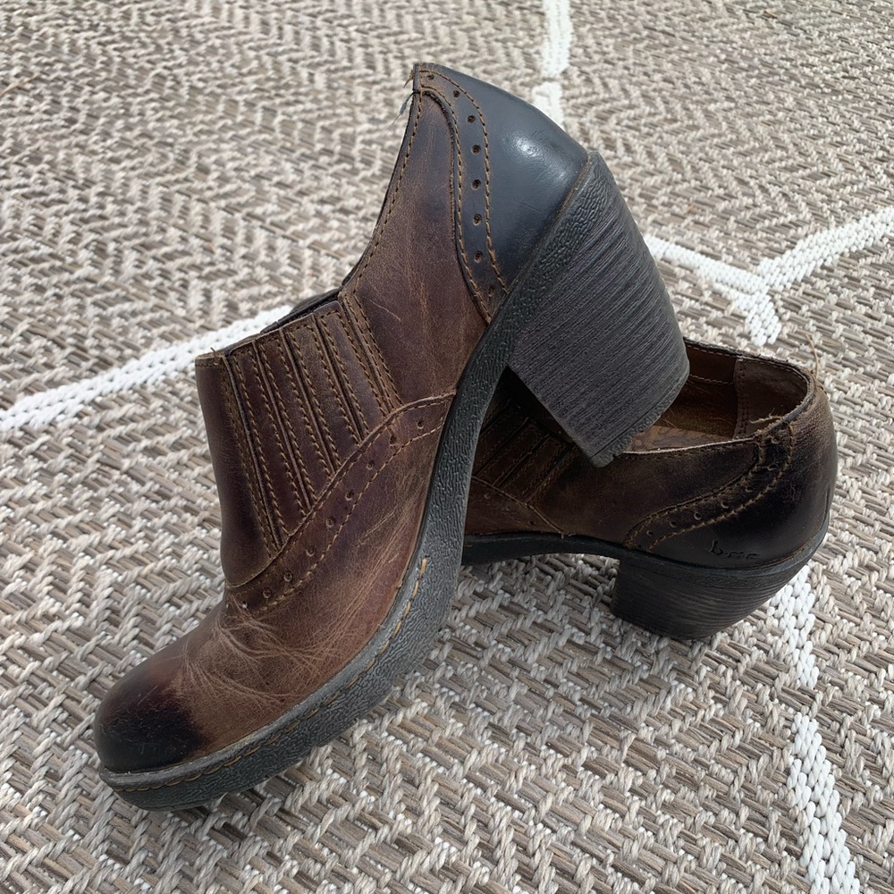 b.o.c by Born Concepts brown weathered leather booties with chunky heel size 7.5